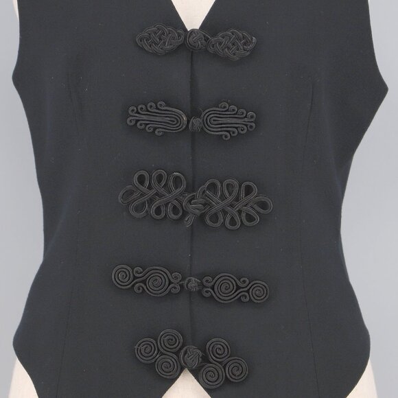 VINTAGE ALBERTO MAKALI 100% Wool Black Vest Waistcoat Top Decorative Buttons - Picture 2 of 8